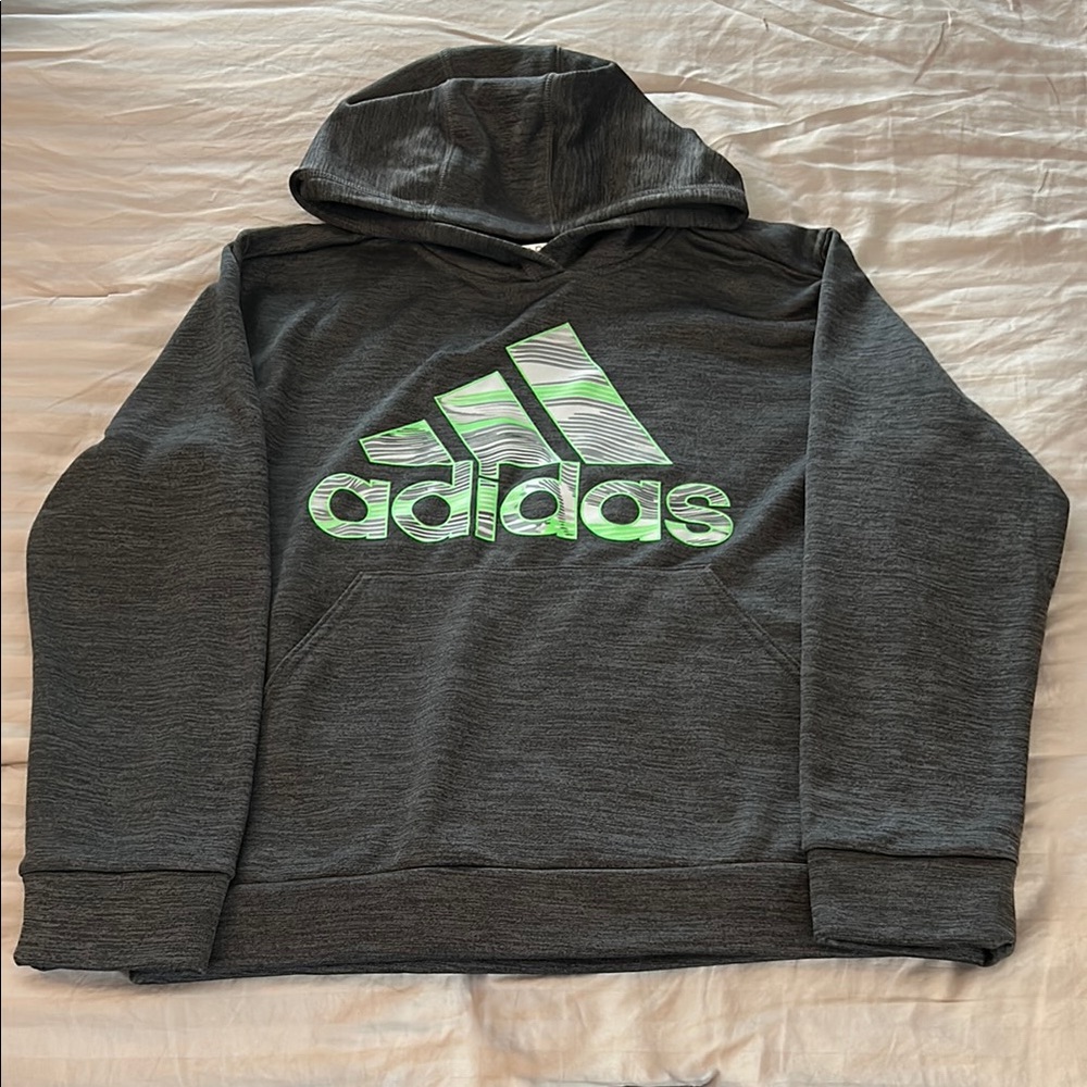 Adidas Gray Hoodie with Green Logo